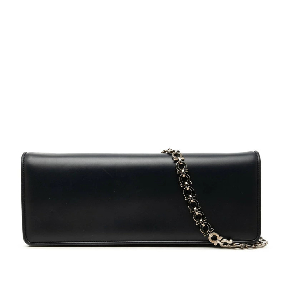 Salvatore Ferragamo Chain Shoulder Bag Navy Blue Leather